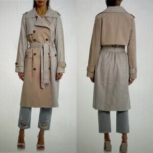 AVEC LES FILLES Mixed Media Plaid Cotton Trench Coat Women's Plus Size 3X NWT